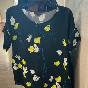 Adolfo Dominguez Black Blouse with Yellow and White Floral Design